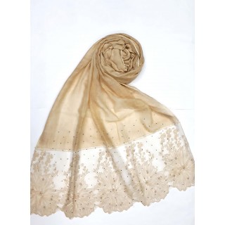 Designer Cotton diamond studded Stole with flower print - Golden color